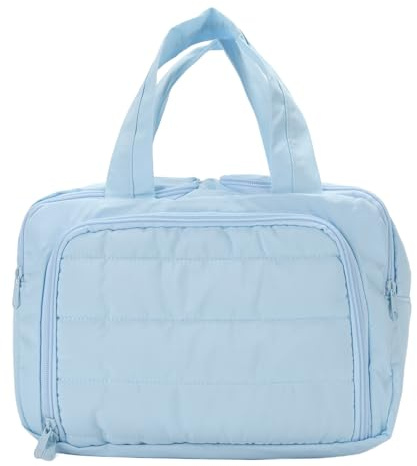 NOENNULL Reise-Kulturbeutel für Damen, Voluminöse Kosmetiktasche mit Griff, Weit zu öffnende, Voluminöse Make-up-Tasche, Gesteppter Kosmetik-Organizer für Accessoires, Hautpflegep (Blau)