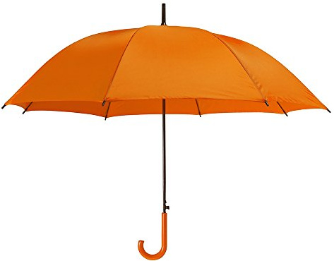 eBuyGB Pack of 4 Automatic Opening Plastic Crook Curved Handle Wedding Umbrella Coloured Rainproof for Men, Women, Kids, Unisex, Bridal Brolly - Orange 41.5 Inch / 105cm Span 82cm Length