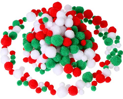 300 Stücke Verschiedene Pom Poms Fluffy Pom Balls Kleine Craft Pompons für DIY und Dekorationen, 3 Größen (Rot, Weiß, Grün)