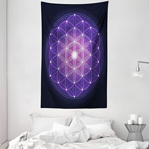 ABAKUHAUS Blume des Lebens Wandteppich und Tagesdecke, Blume des Lebens Sterne aus Weiches Mikrofaser Stoff Waschbar ohne Verblassen Digitaldruck, 140 x 230 cm, Dunkelblau Violett
