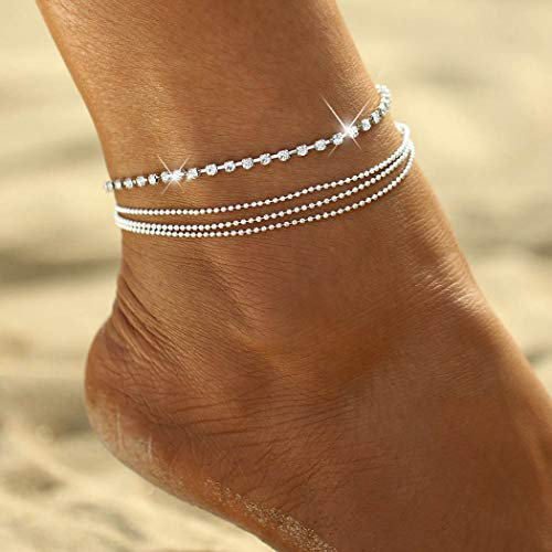 Yean Fußkettchen für Damen Silber Mehrlagen Fussketten ketten Fußschmuck für Frauen