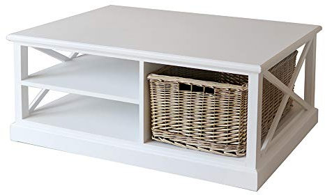 Grafelstein Couchtisch Bayside weiß mit Rattankorb Tisch Hamptons Long Island