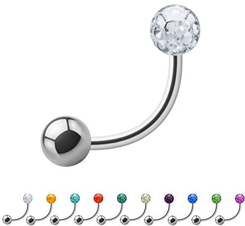 Treuheld® | 1.2mm x 12mm Piercing Banane Silber | 3mm Kristall Kugel + 3mm Stahl Piercingkugel | Klar - Transparent | Chirurgenstahl | Nabel, Intim