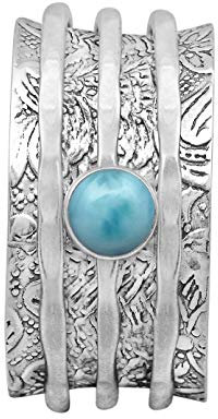Spinnerring mit Larimar-Edelstein, Meditationsring, drehendes Band, Sorgenband, 925er Sterlingsilber, Metall, Edelstein, Larimar