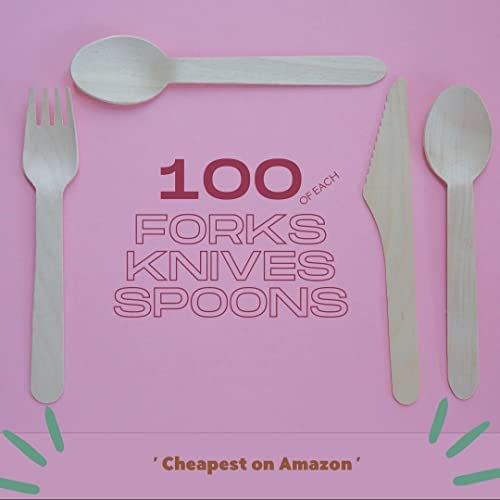 Heavy Duty Disposable Cutlery Set - 300pcs | 100 x Forks, 100 x Knives, 100 x Spoons - Eco Friendly, Plastic Free Great for Parties & Outdoor Events