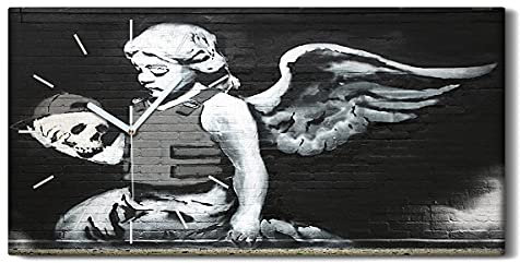 Coloray Uhr auf Leinwand - Weiße Hände - Wohnzimmer Dekoration Segeltuch Ohne Tickendes Geräusc Kunst Wand Uhr - Angel Rüstung