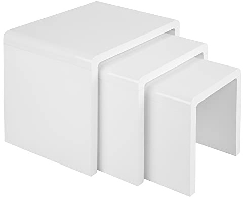 Charles Jacobs Nest of Tables Set of 3, White High-Gloss, Rounded Corners