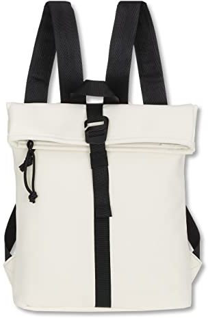 New Rebels Rucksack Damen Tim Fashion small Creme Schwarz 1255 05 + S | Damenrucksack Klein Mini Handtasche Plane mit Schlüsseletui Weiss Black