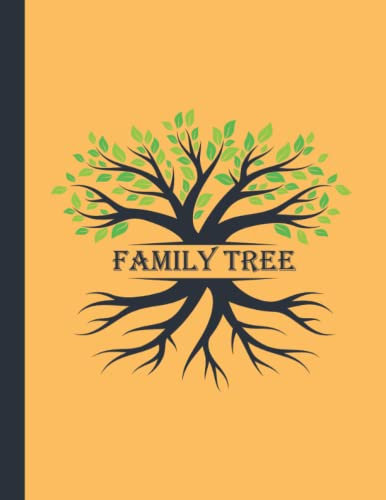 Family Tree: Family Tree Workbook, Genealogy Workbook Organizer with Charts for Family, Family Tree Chart Book, Dark Blue Tree Peach Cover, 75 pages, 8.5 x 11