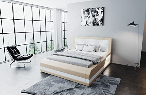 Sofa Dreams Wasserbett Treviso mit beheizbarer Wasserbettmatratze und kompletter Technik LED Beleuchtung 140x200 160x200 180x200 200x200 200x220 (140 x 200 cm, Beige-Weiß)