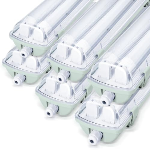 Ikodm 18W LED Feuchtraumleuchte 120 cm 6000K Kaltweiß 3060 lm Wannenleuchte, Doppelt T8 LED Röhre, IP65 Leuchtstoff lamp, Wannenleuchte, Garagenlampen, Bürodeckenleuchte, Gartenleuchte, 6 Stück