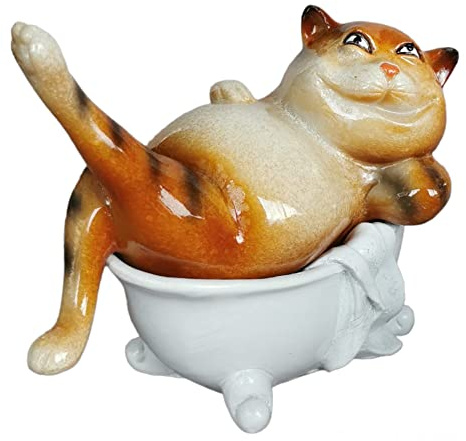 Goldbach Katze in Badewanne, lustige Sammelfigur, Dekofigur in Wanne, 12,5cm, Poly Figur