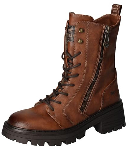 MUSTANG Damen Schnürboot Trend Stiefelette Zierreißverschluss Schnürung 1469-502, Größe:37 EU, Farbe:Braun