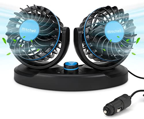 CestMall Ventilatore per Auto a Doppia Testa, 12V Ventola di Raffreddamento per Auto Sedile Anteriore Ventola di Raffreddamento Automatico dell'Aria Girevole a 360 Gradi Velocità della Ventola