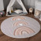 Paco Home Teppich Kinderzimmer Kinderteppich Spielteppich Kurzflor rutschfest Krone Herzen Punkte Sonne Regenbogen Buchstaben, Grösse:120 cm Rund, Farbe:Grau-Beige
