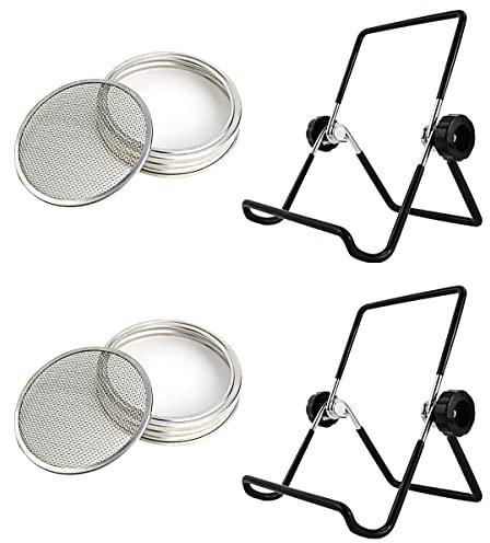 Bilkeru Edelstahl Keim-Set, 2 Stück Keimständer und 2 Stück Einmachglas-Deckel, Sprossenständer für breite und normale Öffnung, Einmachgläser, Halter für Bio-Anbau