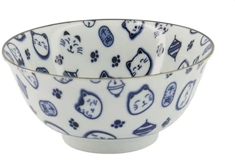 Tokio Japan Design Katzen Schalen Kawaii Cat Tayo Schüssel Black Green Blue & Pink | Nippon Porzellan Ramen Reis Nudel Suppen Dessert Bowl | süße Katzenschälchen (Lucky Cat 14x7cm 500ml Blue)