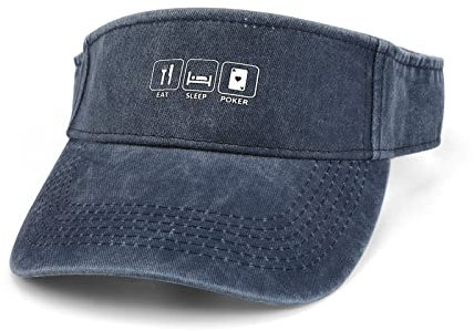 XVBCDFG Eat Sleep Poker Verstellbare Leaky Top Cap Baumwolle Denim Sonnenblende Hut für Männer Frauen, Dunkelblaues Design, One size