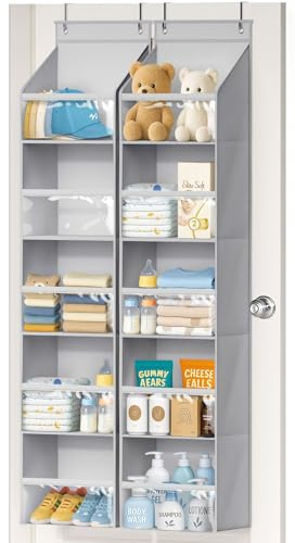 AOODA Tür-Organizer, große Kapazität, zum Aufhängen, transparent, tiefe Taschen, Baby-Organizer, Aufbewahrung für Kinderzimmer, Badezimmer, Schlafzimmer, Speisekammer, Windeln, Grau, 2 Stück