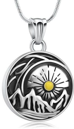 QGJNSGC Sonne Mond und Berg Anhänger Urne Halskette für Asche Kremation Schmuck für Asche Keepsake Memorial Beerdigung Geschenke