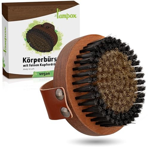 lampox vegane Körperbürste, mit feinen Kupferdrähten, Kupferbürste, Trockenbürste, Badebürste, Energiebürste mit Kupfer, Rückenbürste, Lymphdrainage (Körperbürste vegan)