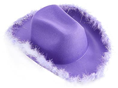 Edhomenn Cowboyhut für Damen, flauschige Feder, breite Krempe, Cowgirl-Hut für Party, Kostüm, Verkleidung, Lila, Einheitsgröße