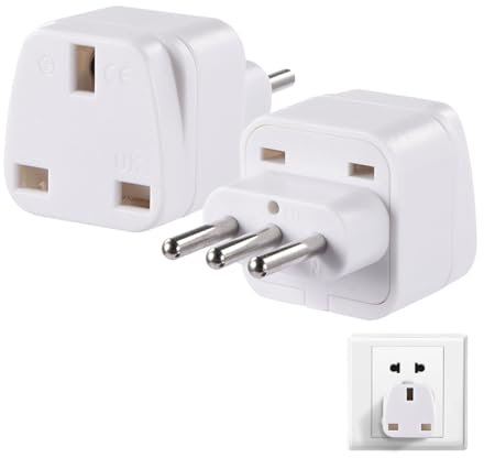 UK To Italy Plug Adapter, 2 PCS Travel Plug Adapter UK to Italy UK to Italian Converter for Italy, Chile, Vatican City, Uruguay, Syria, San Marino and more Type L Plug (White)