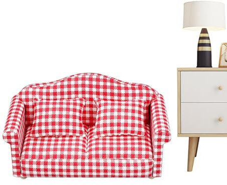 puzzlegame -Möbel-Sofa, Puppenhaus-Couch | 1 Maßstab 12 Sessel Puppensofa Stuhl - -Couch, Miniatur-realistisches rot Kariertes Möbelspielzeug für Puppenhäuser, Kinder, Erwachsene, Sammler
