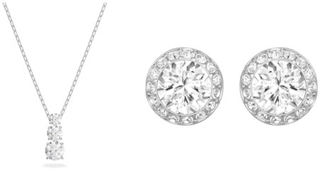 Swarovski Attract Trilogy Anhänger, Rund, Weiss, Rhodiniert & Angelic Ohrstecker, Rundschliff, Weiß, Rhodiniert