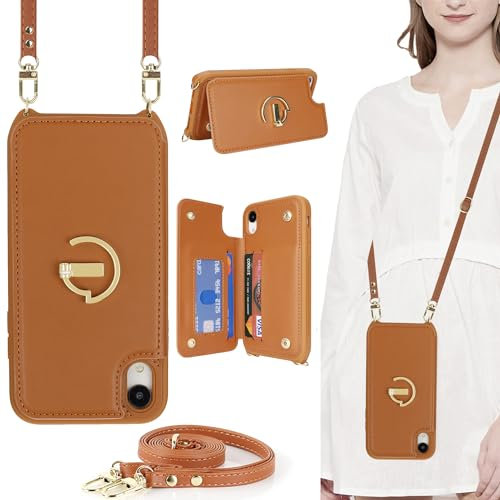ELTEKER for iPhone XS Max Phone Case with Card Holder and Strap,PU Leather Wallet Case Flip Cover with Crossbody Lanyard Strap for iPhone XS Max (6.5 Inch) - Brown