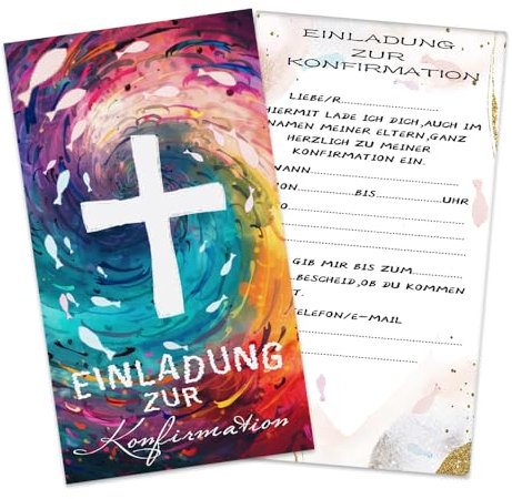 ZELAITE 12x Einladungskarten Konfirmation mit 12x Umschlag, Einladungskarte und zur Konfirmation (C)
