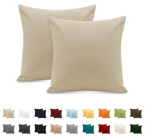 2er Set Kissenbezug 100% Baumwolle 65x65 cm 2 PCS, Superweicher Premium Jersey Kopfkissenbezug, Kissenhülle Beige