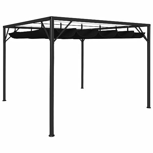 Gecheer Gartenpavillon mit ausziehbarem Dach Pavillon Gartenzelt Partyzelt Terrassenpavillon Bierzelt Gartenlaube für Garten, Hof, UV- und Wasserbeständig, 3×3 m Anthrazit