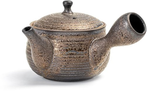 TEANAGOO Ceramic Tea Pot with Infusers for Loose Tea | Big Side-Handle Tea Pots/Japanese Kyusu (21 Oz) with Steeper | Chinese Tea Pots for Tea Party Porcelain Teapot Set VP-8 Brown Bronze