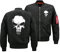Sohaon Jungen Bomberjacke Punisher Skull College Jacke Piloten Kapuzenjacke Sweatjacke Punish Hoodie Outdoor Übergangsjacke Schwarz,XL