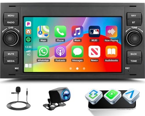 CAMECHO 2G+64G Android 13 Wireless CarPlay Android Auto Car Radio for Ford Fiesta Focus Transit Connect Mondeo S-Max, 7 Touchscreen with Bluetooth Mirror Link GPS FM RDS WiFi SWC+Backup Camera