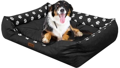 DOGGY Hundebett - Hundekissen für extra große Hunde - Hundekorb - EInfach zu reinigen - erhöhte Ränder, XXL, 125x98 cm, Schwarz