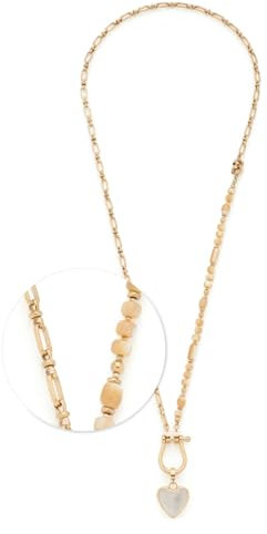 JEWELS BY LEONARDO Schmuckset Clip & Mix Kareen, 3 teiliges Set besteht aus Halskette 50 cm, Armband 19 cm und Herz-Anhänger aus weißer Jade, Kette aus goldfarbenem Edelstahl, Muschelperlen, 024441
