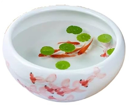 Zhaoj24-05 Aquarium Mini Jingdezhen Keramik Aquarium Hand bemalt Desktop Fortune Goldfisch Schildkröte Fütterung Tank Topf Keramik Runde Blumentopf Per l'allevamento di Pesci Rossi(24x24x12cm)