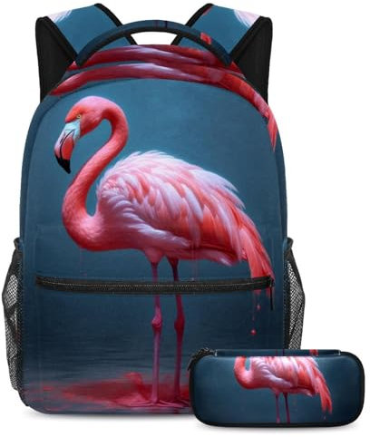 Esthétique Flamingo 15, ensemble de cartable pour enfant, sac à dos de voyage scolaire et trousse à crayons, Flamant rose esthétique, Large