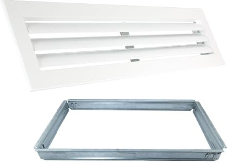Rejilla Ventilacion Rectangular Blanca Lama Curva Horizontal para Aire Acondicionado con Marco para Conductos de Aire Acondicionado (800x100)