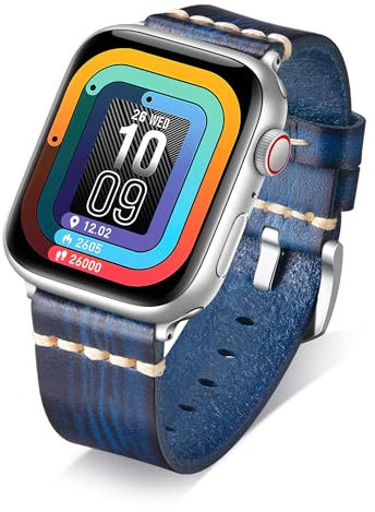 BINLUN Leather Strap Compatible with Apple Watch 38mm 40mm 41mm 42mm 44mm 45mm 46mm 49mm Retro Band Compatible with iWatch Series 11 10 9 8 7 6 5 4 3 2 1 SE SE2 SE3 Ultra Ultra2 Ultra3, 22mm, Blue