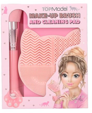 Depesche 13253 TOPModel - Beauty Set Beauty and Me, in Rosa, mit Make-Up Pinsel und Pinsel-Reinigungsmatte in Katzen Form