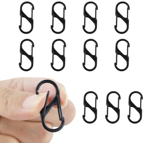 11 moschettoni a forma di S, colore nero, con 8 moschettoni da 30 mm, per attività all'aperto, campeggio, escursionismo