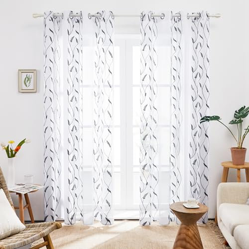 Deconovo Voile Vorhang Transparent Gardinen mit Ösen Wohnzimmer Gardinenschals Vorhänge Schlafzimmer Lichtdurchlässig Dekoschal, 280x140 cm, Grau, 2er Set