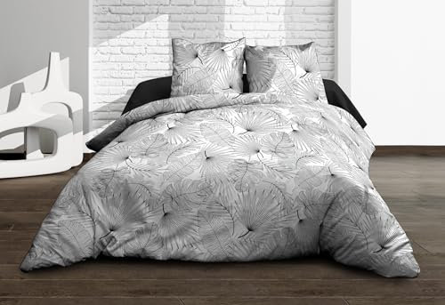 Le linge de Jules Bettbezug 220 x 240 cm + 2 Kopfkissenbezüge – Reine Baumwolle 57 Fäden – Olinda grau