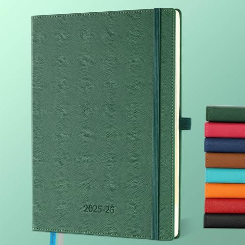 IN-LUXPRO Kalender 2025 2026 Wochenplaner,18-Monate Buchkalender (Jul.2025-Dez.2026) Monatskalender mit Ausgaben & Notizseiten A4(29 x 21.7 cm),mit Vegan-Leder & Notizseiten,Grün.