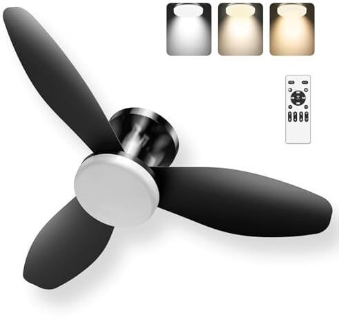 Lysumurl 2 in 1 Ceiling Fan with Light & Remote, Conservatory Ceiling Fans with Lamp, 6 Speeds, 3 Temperature, Reversible, Low Profile Ceiling Fan, Flush Mount DC Motor Fan Light