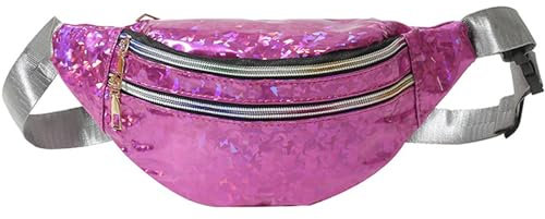 MUNSKT Sac Banane Brillante avec bandoulière Ajustable, Trois Compartiments, Fermeture Fluide, Sac à Taille imperméable, Flash Laser éclatant