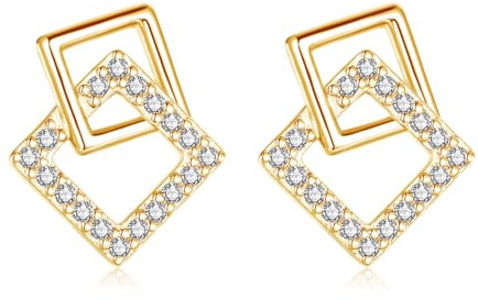 Estrellique 925 Sterling Silber Ohrstecker, Silber Klein Schleifen Ohrringe, Unregelmäßige Quadrat Perlen Ohrstecker für Damen, Quadrat Stecker mit Zirkonia, Hypoallergen Einfache Ohrschmuck Geschenke